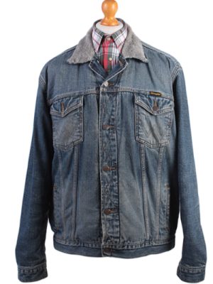 Wrangler Vintage Denim Sherpa Jacket Blue USA Fleece Fur Lining Size XL -DJ830-0
