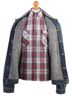 Wrangler Vintage Denim Sherpa Jacket Blue USA Fleece Fur Lining Size XL -DJ830-8856