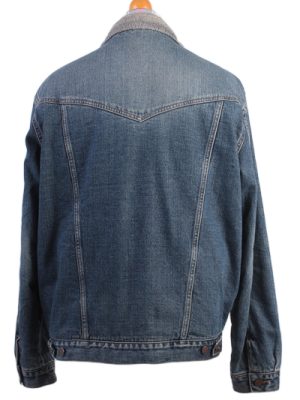 Wrangler Vintage Denim Sherpa Jacket Blue USA Fleece Fur Lining Size XL -DJ830-8857