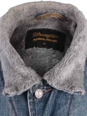 Wrangler Vintage Denim Sherpa Jacket Blue USA Fleece Fur Lining Size XL -DJ830-8858