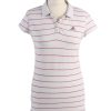 Adidas Vintage Casual Women Polo Shirt White/Stripes Chest Size 35" -PT0455-0