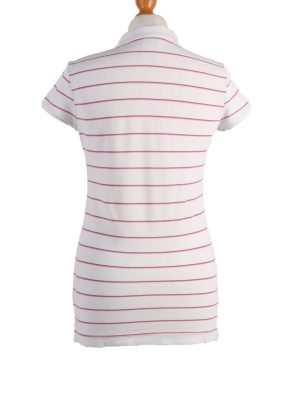 Adidas Vintage Casual Women Polo Shirt White/Stripes Chest Size 35" -PT0455-24785