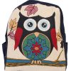 Ladies Owl Printed Bag With Denim Details - Black Owl - BG386-0