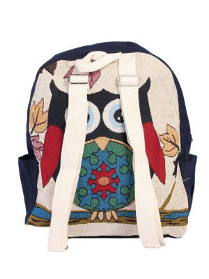 Ladies Owl Printed Bag With Denim Details - Black Owl - BG386-40559