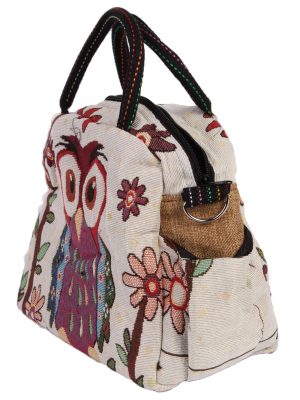 Womens Owl Printed Bag- Cream - BG420-40697