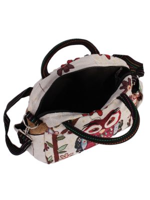 Womens Owl Printed Bag- Cream - BG420-40698