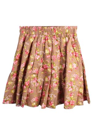 Floral Print Skirt - Brown - SK020-0
