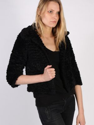 Vintage Yumi Fun Fur Ladies Coat Jacket Bust:34 Black -C949-0