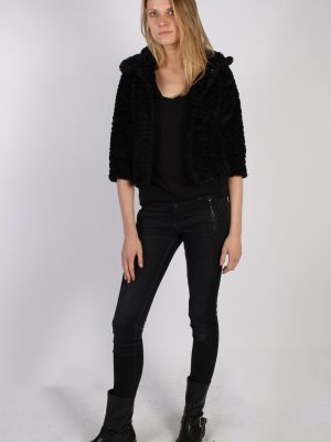 Vintage Yumi Fun Fur Ladies Coat Jacket Bust:34 Black -C949-70083
