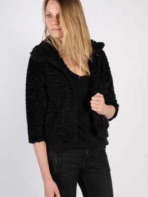 Vintage Yumi Fun Fur Ladies Coat Jacket Bust:34 Black -C949-70084