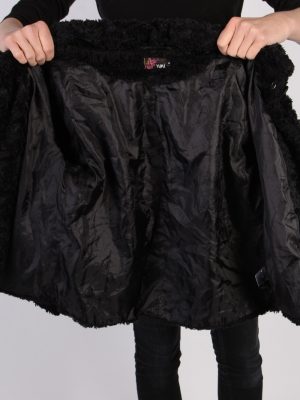 Vintage Yumi Fun Fur Ladies Coat Jacket Bust:34 Black -C949-70086