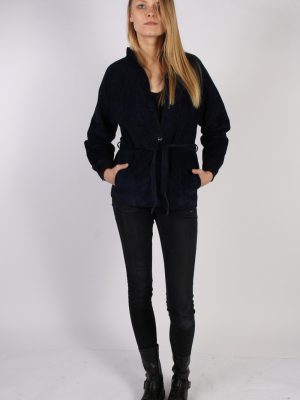 Vintage Ledermann Suede Womens Coat Jacket Bust:40 Navy -C968-70183