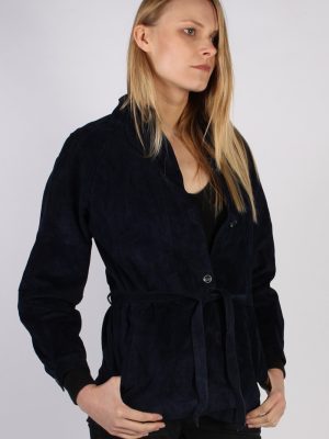 Vintage Ledermann Suede Womens Coat Jacket Bust:40 Navy -C968-70184
