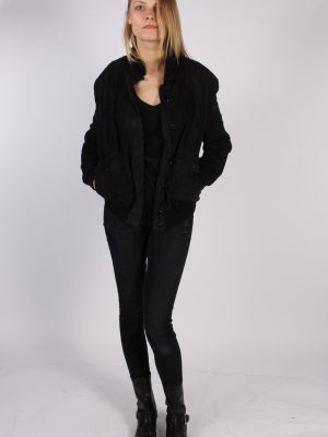 Vintage Genuine Suede Womens Coat Jacket Bust:45 Black -C970-70193