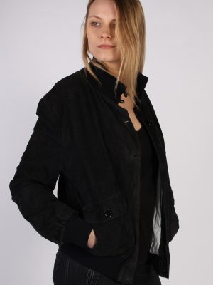 Vintage Genuine Suede Womens Coat Jacket Bust:45 Black -C970-70194