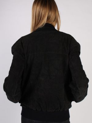 Vintage Genuine Suede Womens Coat Jacket Bust:45 Black -C970-70195