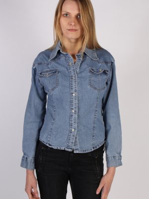 Vintage Princebright Long Sleeve Denim Blouse - Bust:40 Blue - SH3068-0