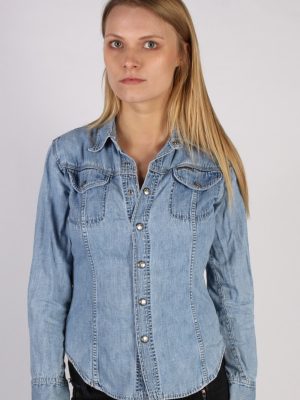 Vintage Calvin Klein Long Sleeve Denim Blouse - Bust:36 Blue - SH3084-0