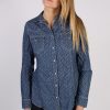 Vintage OVS Heart Denim Blouse - Bust:38 Navy - SH3095-0