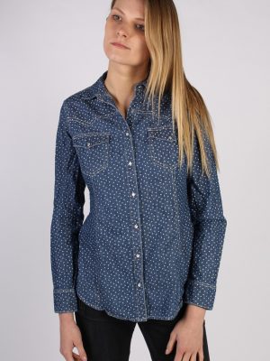 Vintage OVS Heart Denim Blouse - Bust:38 Navy - SH3095-0