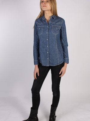 Vintage OVS Heart Denim Blouse - Bust:38 Navy - SH3095-70463