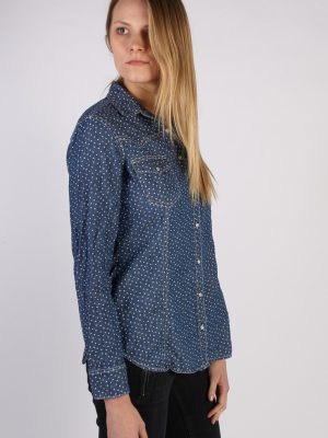 Vintage OVS Heart Denim Blouse - Bust:38 Navy - SH3095-70464