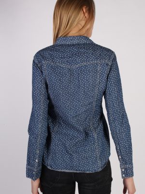 Vintage OVS Heart Denim Blouse - Bust:38 Navy - SH3095-70465