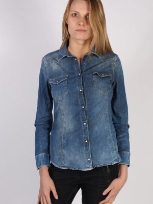 Vintage Other Brands Long Sleeve Denim Blouse - Bust:35 Navy - SH3100-0