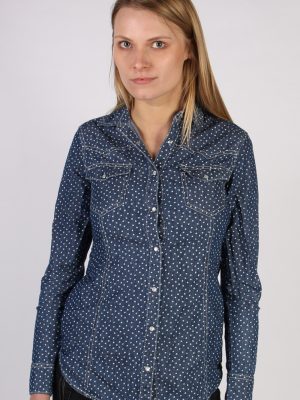 Vintage OVS Heart Denim Blouse - Bust:34 Navy - SH3104-0