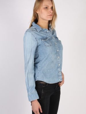 Vintage Kiomi Long Sleeve Denim Blouse - Bust:37 Blue - SH3110-70538