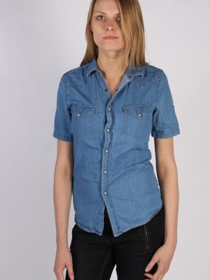 Vintage Topman Short Sleeve Denim Blouse - Bust:34 Blue - SH3115-0