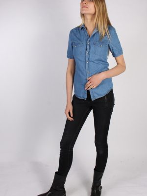 Vintage Topman Short Sleeve Denim Blouse - Bust:34 Blue - SH3115-70562