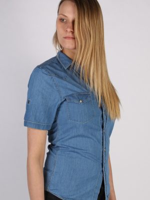 Vintage Topman Short Sleeve Denim Blouse - Bust:34 Blue - SH3115-70563