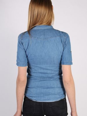 Vintage Topman Short Sleeve Denim Blouse - Bust:34 Blue - SH3115-70564