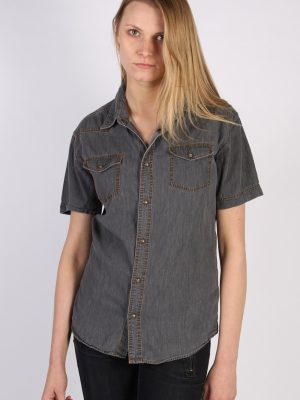 Vintage John Devin Short Sleeve Denim Blouse - Bust:40 Grey - SH3120-0