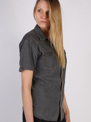 Vintage John Devin Short Sleeve Denim Blouse - Bust:40 Grey - SH3120-70588