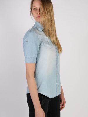 Vintage Tezenis Designer Short Sleeve Denim Blouse - Bust:36 Blue - SH3121-70593