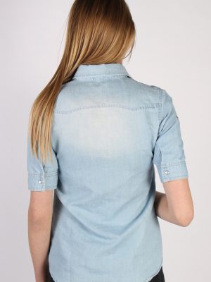 Vintage Tezenis Designer Short Sleeve Denim Blouse - Bust:36 Blue - SH3121-70594