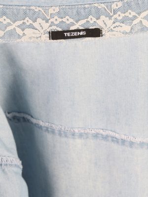 Vintage Tezenis Designer Short Sleeve Denim Blouse - Bust:36 Blue - SH3121-70595
