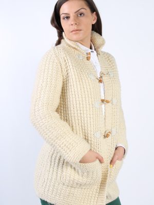 Vintage Retro Cardigan Duffle Jumper M Cream -IL1321-72462