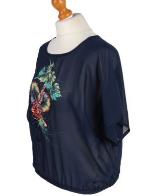 Vintage Unbranded Blouses Short Sleeve L/XL Navy LB150-87895