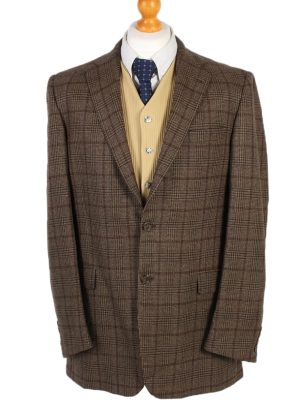 Vintage Burberry's Bond Street Window Pane Blazer Jacket Chest 43 Brown HT2515-0