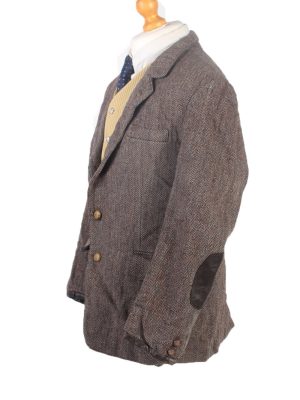Vintage Harris Tweed Roger David Herringbone Blazer Jacket Size 44 Brown HT2542-102243