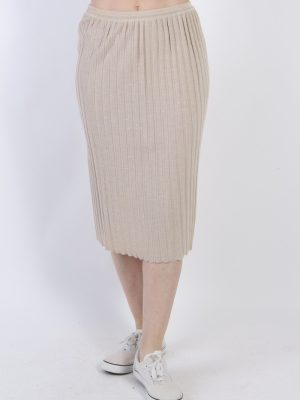Vintage Pencil Women`s Skirt Elastic Waisted Cream SK055-0
