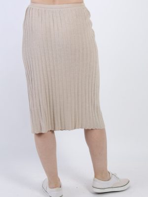 Vintage Pencil Women`s Skirt Elastic Waisted Cream SK055-111281