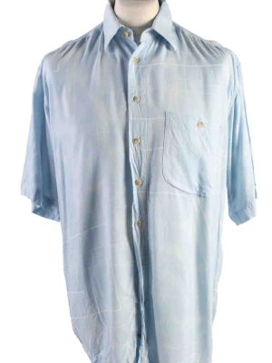Vintage Mens 90`s Crazy Printed Short Sleeve Shirts L Blue SH3899-0