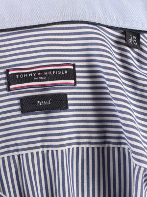 Vintage Mens Tommy Hilfiger Stripe Fitted Long Sleeve Shirts M Blue SH3912-115190