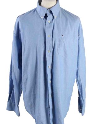 Vintage Mens Tommy Hilfiger Cotton Long Sleeve Shirts XL Blue SH3919-0