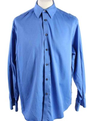 Vintage Mens Calvin Klein Slim Fit Non Iron Long Sleeve Shirts XL Blue SH3926-0