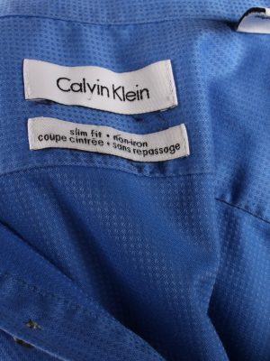Vintage Mens Calvin Klein Slim Fit Non Iron Long Sleeve Shirts XL Blue SH3926-115246